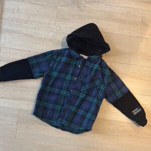 Kids Plaid Hooded Shirt - Blue and Black